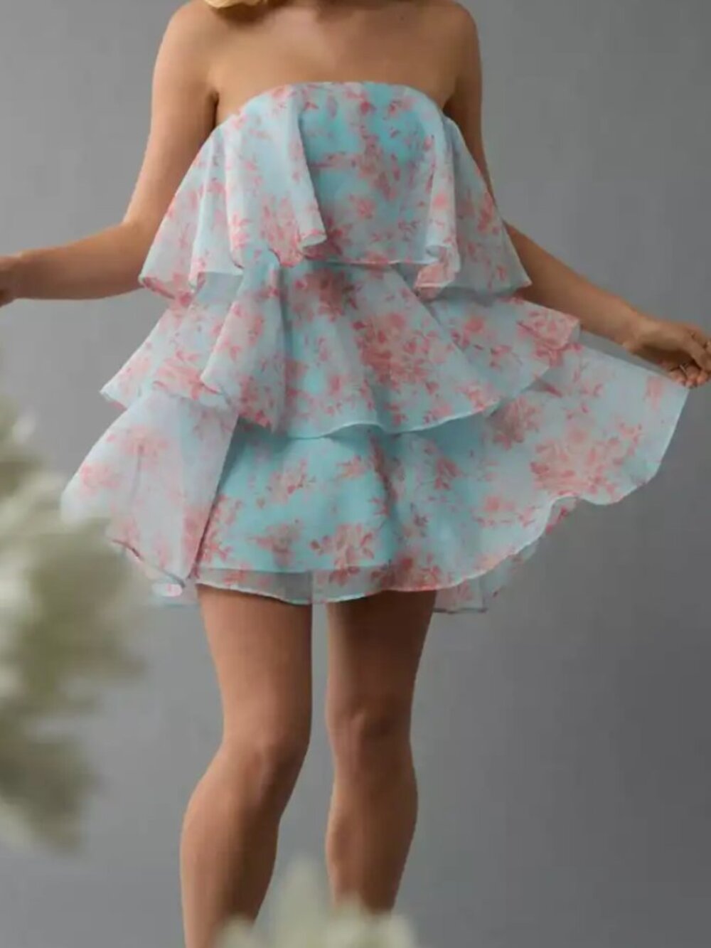 AE strapless tiered floral dress (size L)